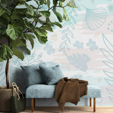 Load image into Gallery viewer, Pastel Botanical Nature Wallpaper Mural. Leafs and Flowers Design. #6195
