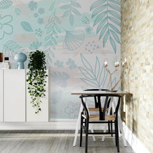 Load image into Gallery viewer, Pastel Botanical Nature Wallpaper Mural. Leafs and Flowers Design. #6195
