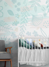 Cargar imagen en el visor de la galería, Pastel Botanical Nature Wallpaper Mural. Leafs and Flowers Design. #6195
