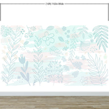 Load image into Gallery viewer, Pastel Botanical Nature Wallpaper Mural. Leafs and Flowers Design. #6195
