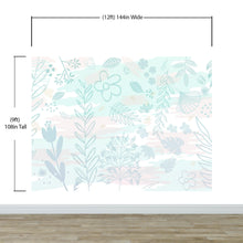 Load image into Gallery viewer, Pastel Botanical Nature Wallpaper Mural. Leafs and Flowers Design. #6195
