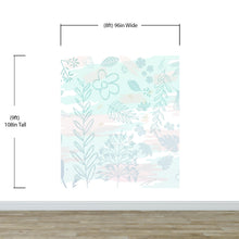 Load image into Gallery viewer, Pastel Botanical Nature Wallpaper Mural. Leafs and Flowers Design. #6195
