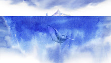 Load image into Gallery viewer, Whale in Ocean Wall Mural. Watercolor artwork of whale, island and sailboat. Peel and Stick Wallpaper. #6197
