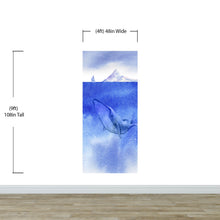 Cargar imagen en el visor de la galería, Whale in Ocean Wall Mural. Watercolor artwork of whale, island and sailboat. Peel and Stick Wallpaper. #6197
