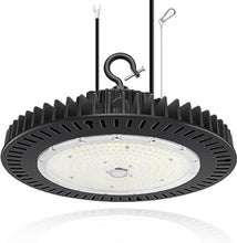 Load image into Gallery viewer, 240W UFO LED High Bay Light with 33,600 Lumens, 5000K Daylight White, for Warehouse, Factory, and Other Industrial Applications
