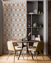 Cargar imagen en el visor de la galería, Modern Geometric Shape 3D Hexagon Bronze Lines Peel and Stick Wallpaper | Removable Wall Mural #6213
