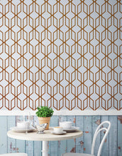 Cargar imagen en el visor de la galería, Modern Geometric Shape 3D Hexagon Bronze Lines Peel and Stick Wallpaper | Removable Wall Mural #6213
