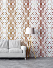 Cargar imagen en el visor de la galería, Modern Geometric Shape 3D Hexagon Bronze Lines Peel and Stick Wallpaper | Removable Wall Mural #6213
