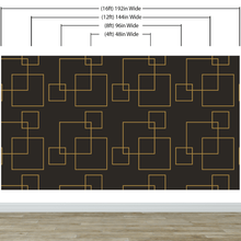 Cargar imagen en el visor de la galería, Dark Brown and Gold Square Geometric Pattern Peel and Stick Wallpaper | Removable Wall Mural #6215
