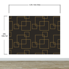 Cargar imagen en el visor de la galería, Dark Brown and Gold Square Geometric Pattern Peel and Stick Wallpaper | Removable Wall Mural #6215
