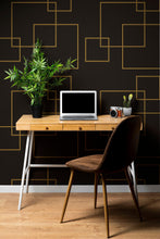 Cargar imagen en el visor de la galería, Dark Brown and Gold Square Geometric Pattern Peel and Stick Wallpaper | Removable Wall Mural #6215
