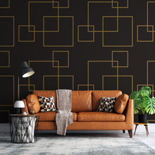 Load image into Gallery viewer, Dark Brown and Gold Square Geometric Pattern Peel and Stick Wallpaper | Removable Wall Mural #6215
