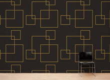 Cargar imagen en el visor de la galería, Dark Brown and Gold Square Geometric Pattern Peel and Stick Wallpaper | Removable Wall Mural #6215
