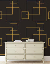 Cargar imagen en el visor de la galería, Dark Brown and Gold Square Geometric Pattern Peel and Stick Wallpaper | Removable Wall Mural #6215
