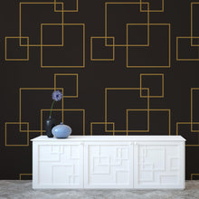 Cargar imagen en el visor de la galería, Dark Brown and Gold Square Geometric Pattern Peel and Stick Wallpaper | Removable Wall Mural #6215
