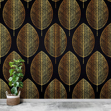 Load image into Gallery viewer, Gold Leave Autumn Pattern Peel and Stick Wallpaper | Removable Wall Mural #6217
