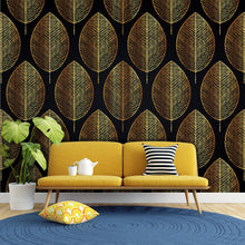 Load image into Gallery viewer, Gold Leave Autumn Pattern Peel and Stick Wallpaper | Removable Wall Mural #6217
