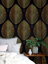 Load image into Gallery viewer, Gold Leave Autumn Pattern Peel and Stick Wallpaper | Removable Wall Mural #6217
