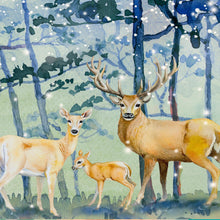 Cargar imagen en el visor de la galería, Deer Family in Snow Forest Peel and Stick Wallpaper | Removable Wall Mural. #6218
