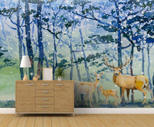 Cargar imagen en el visor de la galería, Deer Family in Snow Forest Peel and Stick Wallpaper | Removable Wall Mural. #6218
