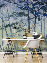 Cargar imagen en el visor de la galería, Deer Family in Snow Forest Peel and Stick Wallpaper | Removable Wall Mural. #6218
