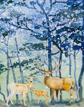 Cargar imagen en el visor de la galería, Deer Family in Snow Forest Peel and Stick Wallpaper | Removable Wall Mural. #6218
