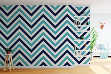 Cargar imagen en el visor de la galería, Seaside Chic Decor. Navy Blue and Teal Chevron Pattern Wallpaper. #6222
