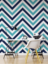 Load image into Gallery viewer, Seaside Chic Decor. Navy Blue and Teal Chevron Pattern Wallpaper. #6222
