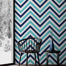 Cargar imagen en el visor de la galería, Seaside Chic Decor. Navy Blue and Teal Chevron Pattern Wallpaper. #6222
