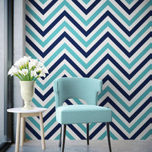 Load image into Gallery viewer, Seaside Chic Decor. Navy Blue and Teal Chevron Pattern Wallpaper. #6222
