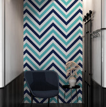 Load image into Gallery viewer, Seaside Chic Decor. Navy Blue and Teal Chevron Pattern Wallpaper. #6222
