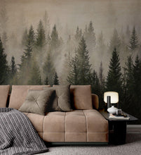 Cargar imagen en el visor de la galería, Misty Pine Tree Forest Landscape Wallpaper. Peel and Stick Wall Mural. Self Adhesive Nursery Wall Decor. #6237
