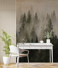 Cargar imagen en el visor de la galería, Misty Pine Tree Forest Landscape Wallpaper. Peel and Stick Wall Mural. Self Adhesive Nursery Wall Decor. #6237
