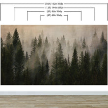 Load image into Gallery viewer, Misty Pine Tree Forest Landscape Wallpaper. Peel and Stick Wall Mural. Self Adhesive Nursery Wall Decor. #6237
