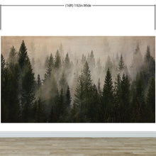 Load image into Gallery viewer, Misty Pine Tree Forest Landscape Wallpaper. Peel and Stick Wall Mural. Self Adhesive Nursery Wall Decor. #6237
