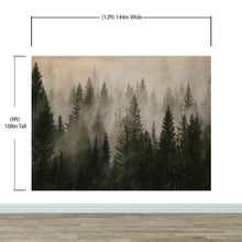 Load image into Gallery viewer, Misty Pine Tree Forest Landscape Wallpaper. Peel and Stick Wall Mural. Self Adhesive Nursery Wall Decor. #6237
