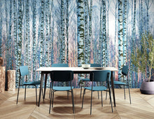 Cargar imagen en el visor de la galería, White Birch Tree Forest Wall Mural Wallpaper. Sunset Scenery. #6246
