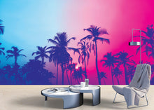 Load image into Gallery viewer, Miami Tropical Palm Tree Vice Color Wall Mural. Bright Miami Vice Blue and Fuchsia Colors. #6281
