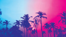 Load image into Gallery viewer, Miami Tropical Palm Tree Vice Color Wall Mural. Bright Miami Vice Blue and Fuchsia Colors. #6281
