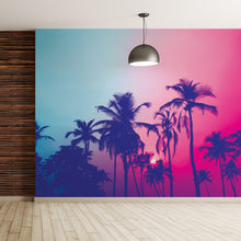 Load image into Gallery viewer, Miami Tropical Palm Tree Vice Color Wall Mural. Bright Miami Vice Blue and Fuchsia Colors. #6281
