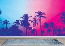 Load image into Gallery viewer, Miami Tropical Palm Tree Vice Color Wall Mural. Bright Miami Vice Blue and Fuchsia Colors. #6281
