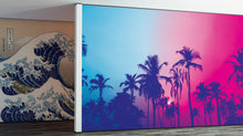 Load image into Gallery viewer, Miami Tropical Palm Tree Vice Color Wall Mural. Bright Miami Vice Blue and Fuchsia Colors. #6281
