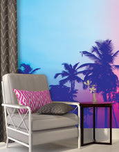 Load image into Gallery viewer, Miami Tropical Palm Tree Vice Color Wall Mural. Bright Miami Vice Blue and Fuchsia Colors. #6281
