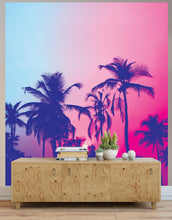 Load image into Gallery viewer, Miami Tropical Palm Tree Vice Color Wall Mural. Bright Miami Vice Blue and Fuchsia Colors. #6281
