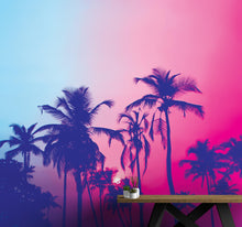 Load image into Gallery viewer, Miami Tropical Palm Tree Vice Color Wall Mural. Bright Miami Vice Blue and Fuchsia Colors. #6281
