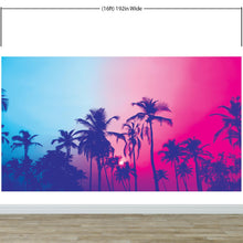 Load image into Gallery viewer, Miami Tropical Palm Tree Vice Color Wall Mural. Bright Miami Vice Blue and Fuchsia Colors. #6281
