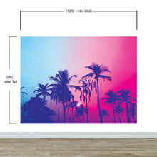 Load image into Gallery viewer, Miami Tropical Palm Tree Vice Color Wall Mural. Bright Miami Vice Blue and Fuchsia Colors. #6281
