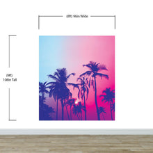 Load image into Gallery viewer, Miami Tropical Palm Tree Vice Color Wall Mural. Bright Miami Vice Blue and Fuchsia Colors. #6281
