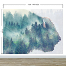 Load image into Gallery viewer, Foggy Mountain Forest View with Bison Buffalo Overlay Natural Scenery Wall Mural #6282.
