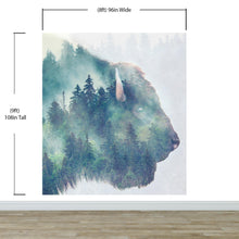 Load image into Gallery viewer, Foggy Mountain Forest View with Bison Buffalo Overlay Natural Scenery Wall Mural #6282.
